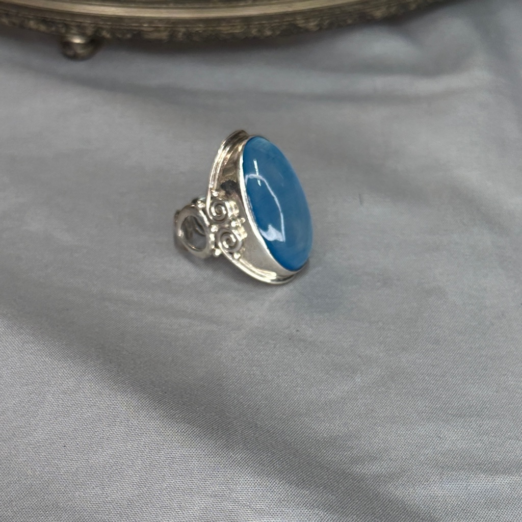 Sky Blue Gemstone Silver-Tone Statement Ring - Womens Jewelry 76$